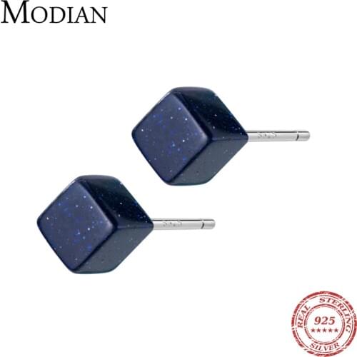 Modian 2020 Summer Square 3D Stud Earrings 925 Sterling Silver Women Jewelry Natural Agate Ear Studs for Girl Charm Fine Jewelry