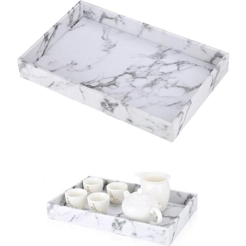 Marble Print Serving Tray PU Leather For Coffee Classic Elegant Rectangle