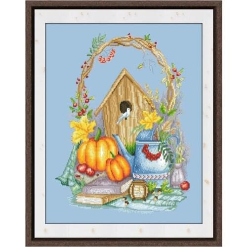 Autumn is coming cross stitch kits aida fabric 18ct 14ct 11ct sky blue canvas cotton thread embroidery kits DIY craft set