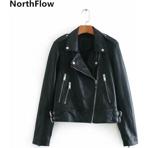 Northflow 2020 Leather Jackets Women England style Zippers Feminino Femme Motorcycle jacket