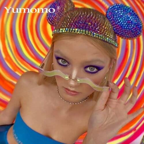 Mirror Wave Punk Sunglasses Women 2021 Colorful New Brand Designer Rimless Sun Glasses Bicolor Gradient Steampunk Small Eyewear