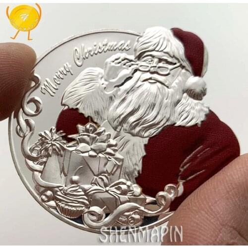 Santa Claus Seasons Greetings Commemorative Coin Color Stereo Relief Merry Christmas Coins Collectibles New Year Gift Silver