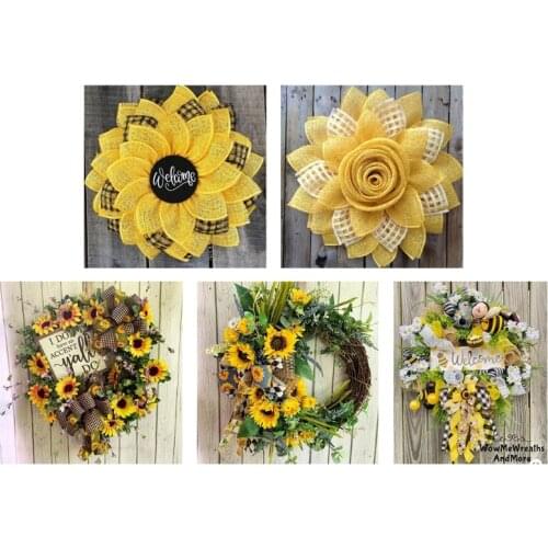 Bee Wreath Easter Bee Day Bee Garland Hanging Pendants Farmhouse Floral Wreath for Window Wall Outdoor Wedding