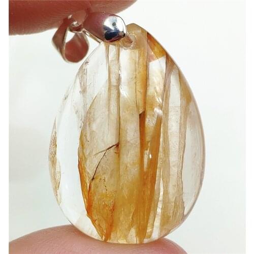 Genuine Natural Red Yellow Limonite Phantom Quartz Pendant 28x20x9mm Clear Bead For Women Man Water Drop Necklace AAAAA