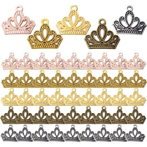 50pcs Crown Charms Pendants Alloy Vintage Charms King Crown Charm Jewelry Charms Pendant for DIY Jewelry Crafts Making,5 Colors