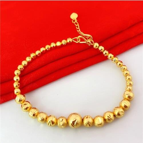 Gold Plated Brass Beaded Braceelts Round Beads Long Lasting Color Imitation Gold Fashion Vietnamese Sajin Bracelet