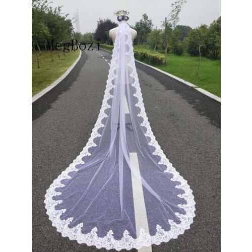 Real Photos 1 Layers Sequins Lace 3 Meters Cathedral Woodland Wedding Veils with Comb 3M Long White Ivory Bridal Veils