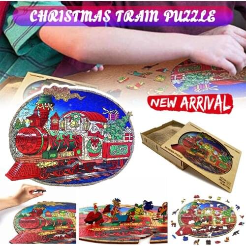 Christmas Train Wooden Puzzles Animal Cartoon Shape For Adults Kids Wood DIY Crafts Jigsaw Educational Puzzle Interactive Gift