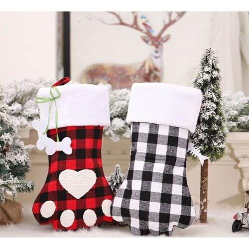 Lattice Dog Paw Christmas Stockings Candy Bag Xmas Element Stocking for Family K0AB