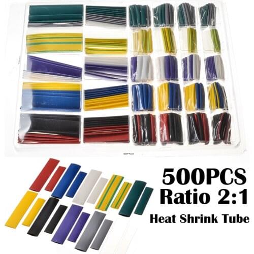 500Pcs 2:1 Heat Shrink Tube With Glue Dual Wall Tubing Cable Sleeve Tube Set 10 Colors 6 Sizes Kit Shrinkable Tube