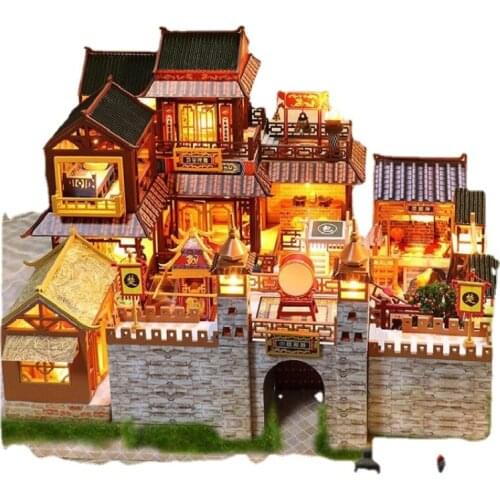 TT Christmas Gift Chinese Style Cottage Large Ancient Town Building Villa Handmade Model House Building