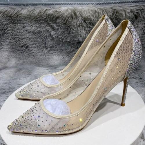 Glitter rhinestone stiletto shoes pointed toe bride good quality sexy 8cm 10cm 12cm high heels party dating pumps SJ006 ROVICIYA