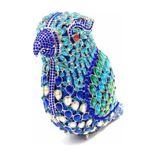 Blue diamond Crystal Bird Evening Clutch Bag For Women Fashion Handbags and Purses Mini Metal Wedding Bag Party day Clutches