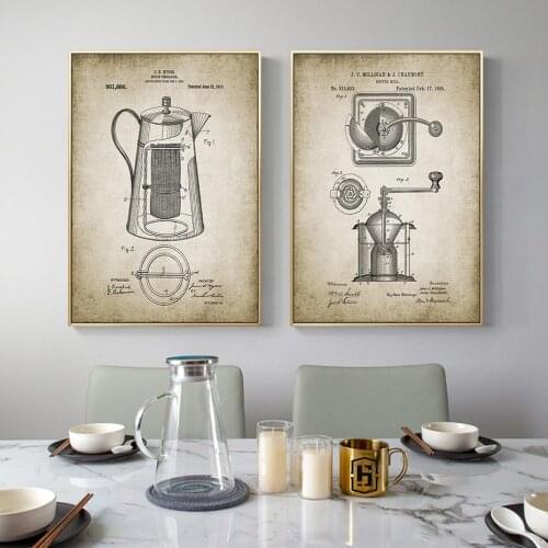 Vintage Coffee Machine Patent Posters Canvas Painting Artwork Wall Print Picture for Cafe Living Room Interior Home Decoration