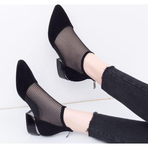 Shoes Woman 2021 Spring and Summer New Mesh Hollow Sandals Fashionable Roman Shoes with Square Heel Sexy