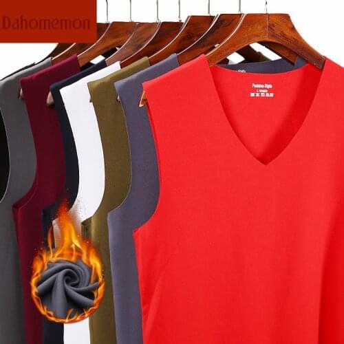 New Autumn / winter without trace warm vest man Plus velvet thick stretch Slim V-neck wide shoulder body sleeveless bottom