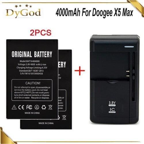 1LOT=1PC Universal Charger + 2PCS 4000mAh Battery For DOOGEE X5 MAX X5 MAX Pro Batterie Bateria Accumulator AKKU