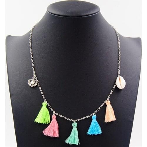 1PC Cute Shell Tassel Necklaces Ladies Boho Jewelry Women Seed Beads Necklace Handmade For Beach GiftE1178