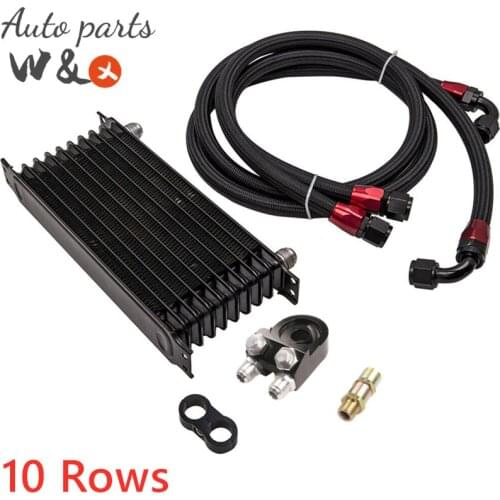 AN10 Oil Cooler 10 Rows Engine Oil Radiator & Oil Cooler Adapter Sandwich Fit 3/4''X16 And 20X1.5