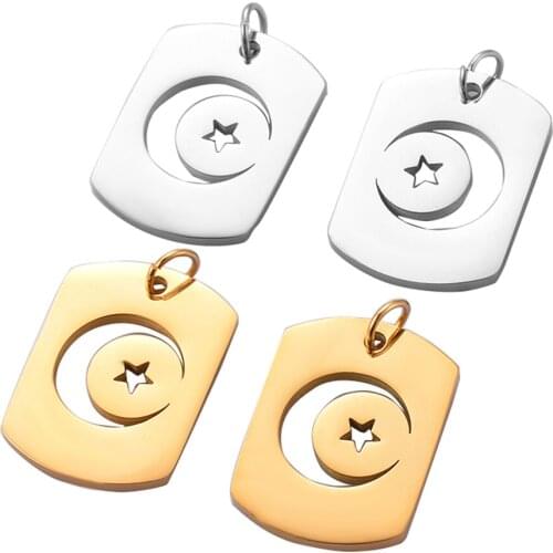 10pcs/Lot Mirror Polishe Stainless Steel 2 Colors Hollow Moon and Star Charms Pendant Jewelry DIY Making Accessories