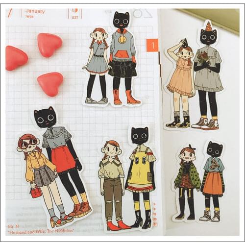 10pcs Cat and girl stickers/Scrapbooking Stickers /Decorative Sticker /DIY Craft Photo Albums