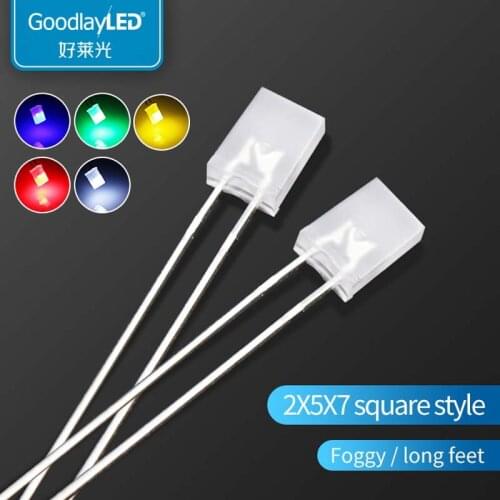 1000PCS 2x5x7 square fog long leg red blue green yellow and white light-emitting diode LED