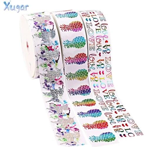 2Y/lot 3" 75mm Unicorn Pineapple Printed Grosgrain Ribbon DIY Hairbows Accessories Holiday Decorations Materials Sofa Bed Decor