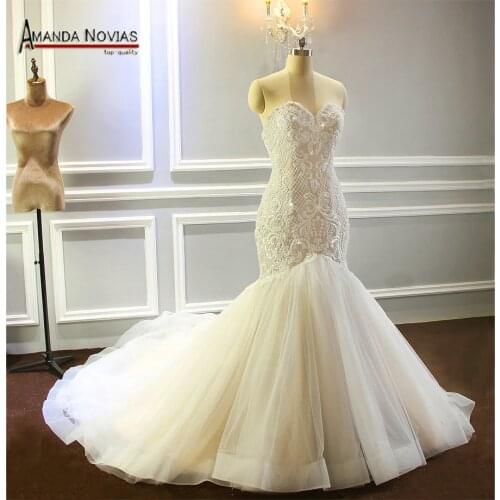 2022 Champagne Wedding Dress Mermaid Full Beading Shinny Bridal Dress Custom Order Size