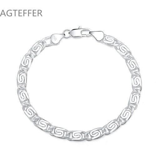 AGTEFFER 925 Sterling Silver Geometry Bracelet For Women Man Wedding Engagement Party Fashion Jewelry
