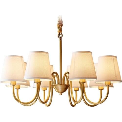 American Copper Chandelier Living Room Fabric Pastoral Country Minimalist Nordic Modern Creative Study Bedroom Dining Room Lamps