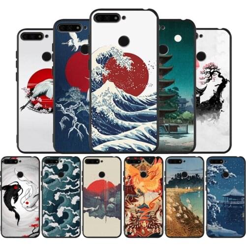 Japanese Style Art black Silicone Phone Case For honor 30 20 Pro 8 8X 9 10 20 Lite Mate 10 20 30 Lite Pro cover