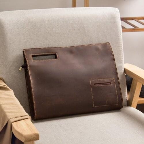 Crazy horse leather mens bag diagonal bag large capacity clutch bag envelope bag casual folder bag natural cowhide document bag