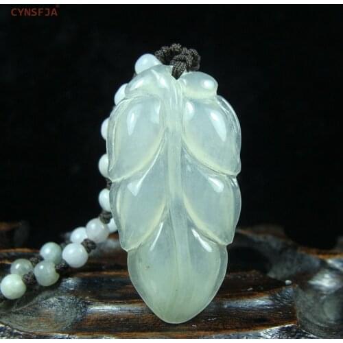CYNSFJA Real Rare Certified Natural Grade A Burmese Jadeite Charms Amulet Lucky Career Business Leaf Jade Pendant Ice Hand Carved High Quality Artwork Best Gifts