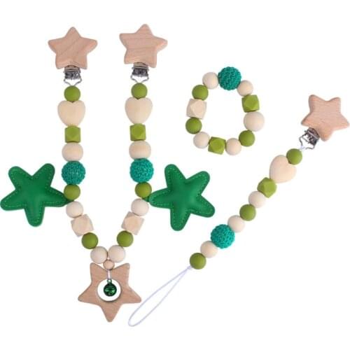 Wooden Teether Baby Play Gym Pacifier Clip Chain Silicone Beads Dummy Clip Baby Teether Stroller Toys Pram Clip Bell