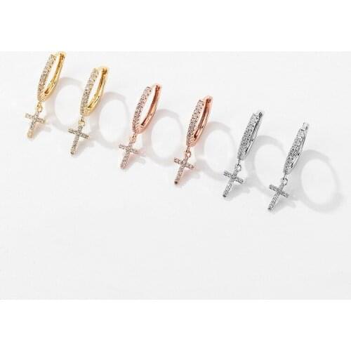 Fashion Cross Gold Crystal Earrings For Women Girls Valentines Day Gift 2020 Trend Jewelry 925 Sterling Silver Wholesale