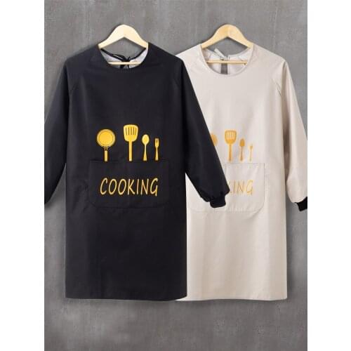 Long-sleeved apron custom logo printing home overalls adult coat female fashion work kitchen waterproof oil-proof male