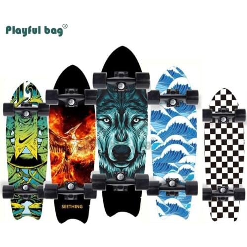 Playful Bag Four Wheels Land Skate Board Fishtail Skateboard Wood Board with Creative Pattern Street Sport Toys 72x27 MA13