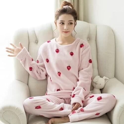Winter Pajamas Set Flannel Sleepwear Girl 2pcs Pijamas Suit Nightgown Long Sleeve Women Cute Shirt pant Sleep Set