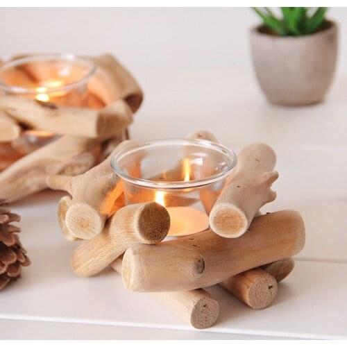 Creative Wood Handmade Candle Holder Nordic Home Decorative Romantic Drifting Shape Candlestick Holders Dining Table Decoration