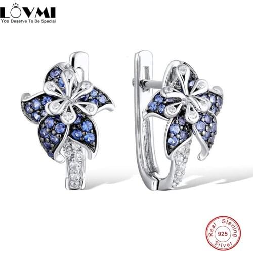 LovMi Silver Female Earrings 925 Sterling Silver Blue Star Flower Cubic Zircon Gemstone Jewelry Accessories Wedding Party Gift