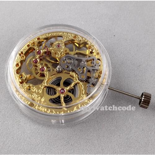 17 Jewels mechanical Gold Full Skeleton Hand Winding movement fit parnis watch 4