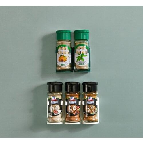 Multi-use Home Kitchen Self-adhesive Wall-mounted Spice Jar Holder Clips Spice Bottle Storage Rack Seasoning Bottle Organizer