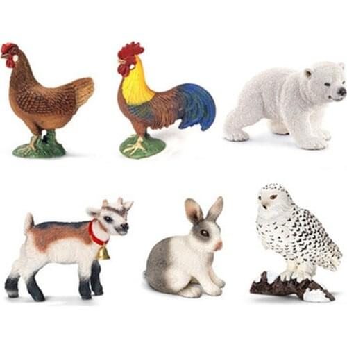 Simulated Wild Animal Model Cock Hen Polar Bear Snowy Owl Goat Rabbit Scene Model Ornaments Action Figure Toys