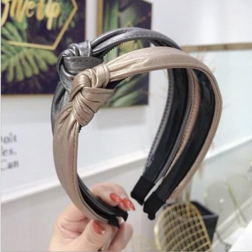 Fashion hair accessories womens PU imitation leather fabric side knotted fine side with teeth non-slip headband girl hair band