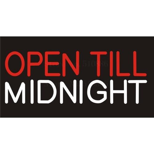 NEON SIGN For Open till Midnight Bar Wine Real GLASS Tube Beer PUB Restaurant Signboard store display Shop Light Signs 17*14"