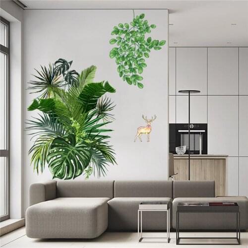 Nordic Green Leaves Plant Wall Stickers Living Room Bedroom Decor Art Mural Room Decoration Aesthetic PVC Decals for Furniture