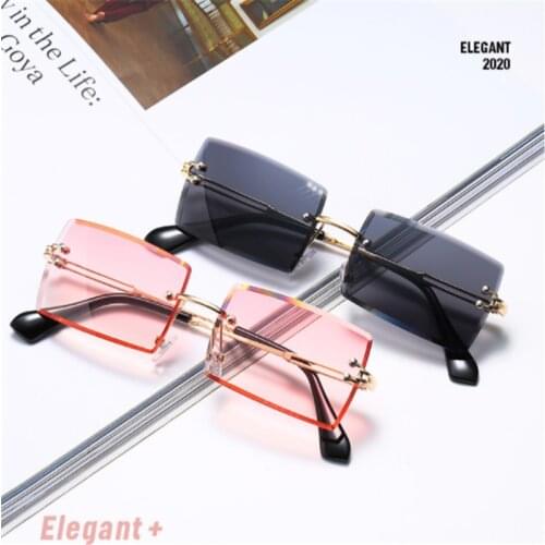 Traveling Style Rimless Rectangle Sunglasses Fashion Popular Women Shades Small Square Sun Glasses UV400