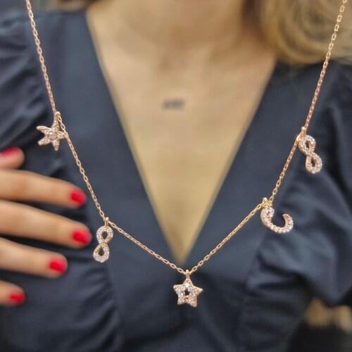 Handmade Fortune Necklace 5-Piece Zircon Stone For Women Girls Valentines Day Fashion Jewelry Elegant