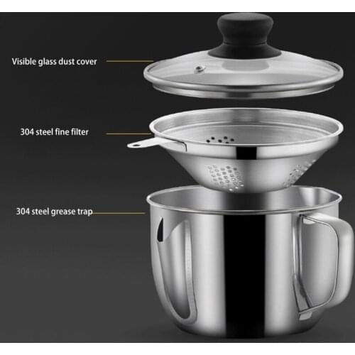 Cooking Grease Separator Pot Oil Soup Strainer Cup Multi-Purpose Use Stainless 87HA