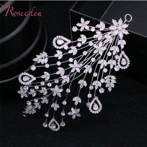 Cubic Zirconia Floral Wedding Headband Classic CZ Bride Hair Vine Bridal Hair Accessories RE4308